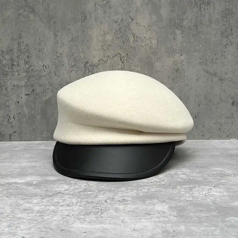 Korea light luxury PU leather brim asymmetrical wool beret women autumn and winter fashion designer bow duck tongue newsboy hat