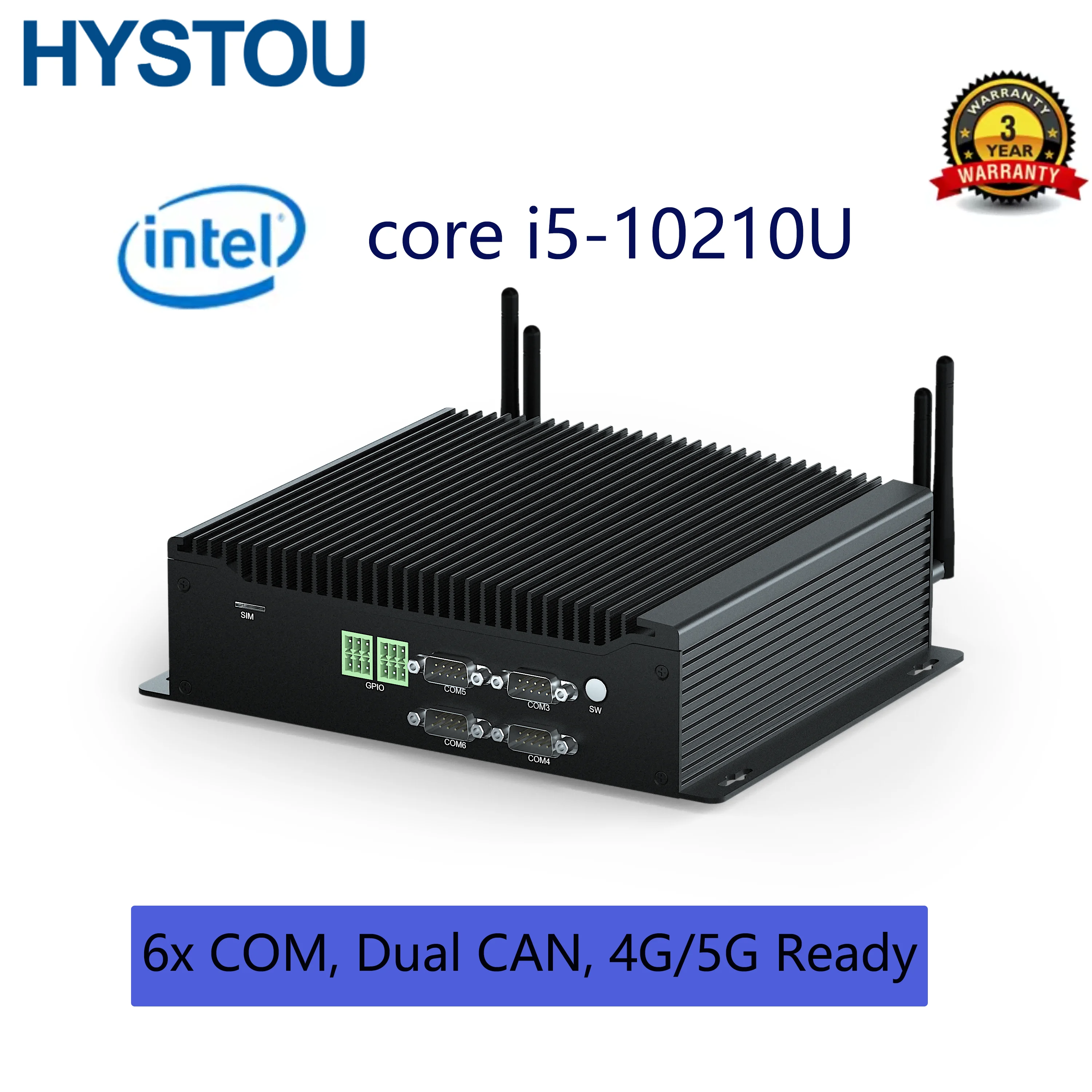 

Промышленный безвентиляторный мини-ПК H4T: Intel i5-10210U 10-го поколения, 6x COM, Dual CAN, широкая рабочая температура для IoT и автоматизации