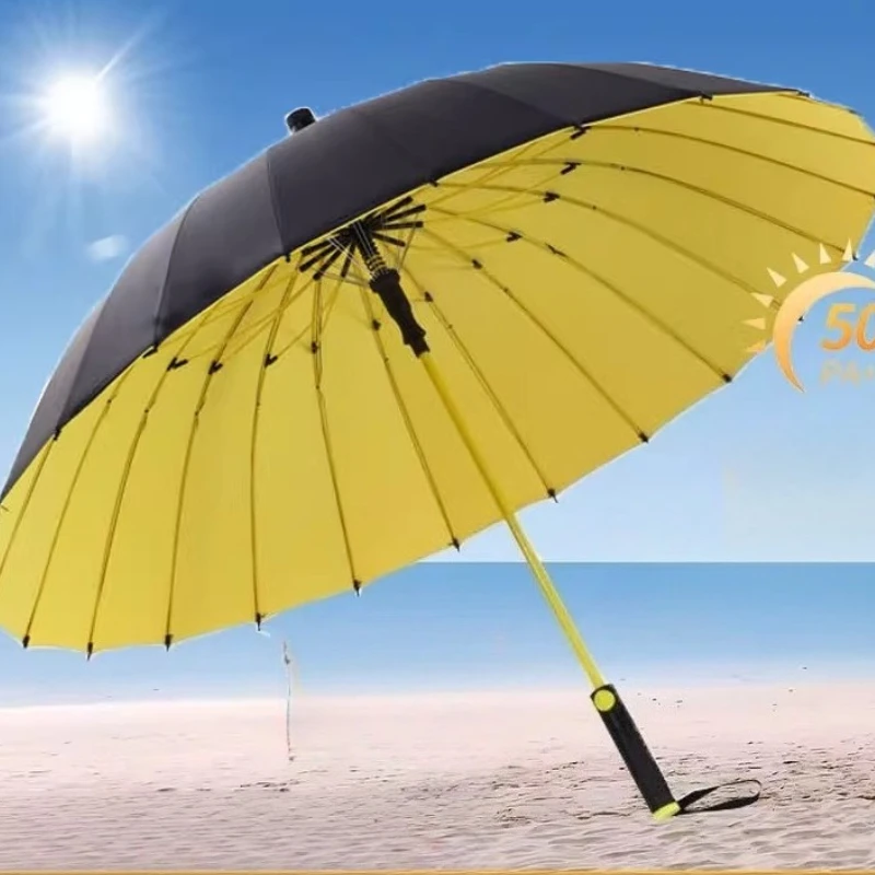 

‌24-Rib Waterproof Cover Heavy Duty Umbrella, Auto Open XXL Car Shelter, Double Layer Stormproof Long Handle for Men