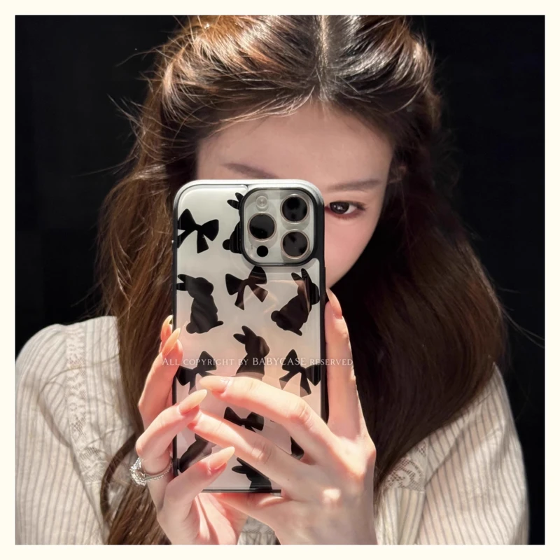 일본 한국 패션 니치 INS 스윗 쿨 토끼 리본 폰 케이스 (아이폰 16 15 14 13 12 11 Pro Max Plus) 고급 Y2K 백 커버