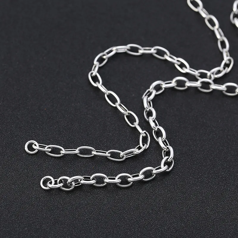 S925 sterling silver men and women all-matching chain fashion classic Thai silver 5 mm6mm egg-shaped ring buckle necklace