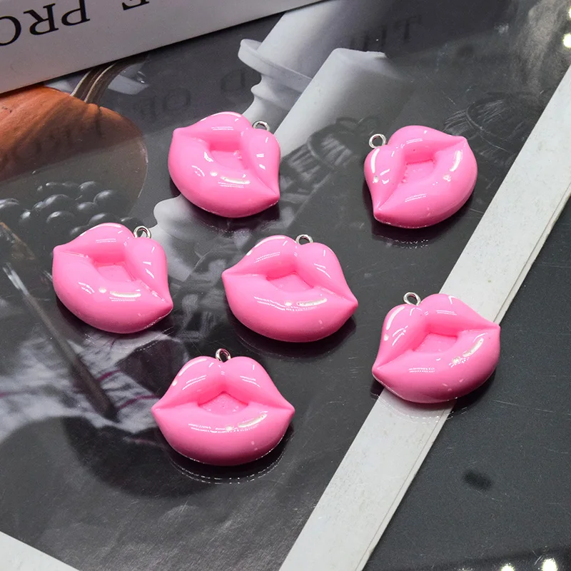 10pcs Sexy Plump Big Red Lip Resin Charms Pink Kiss Women Earring Keychain Pendant Accessory Diy Funny Jewelry Make