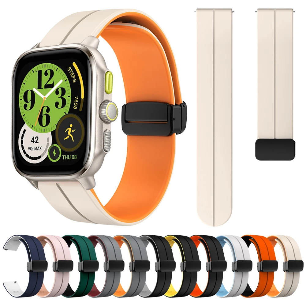 Two-Tone Soft Silicone Watch Band For Amazfit Cheetah (Square) Magnetic Buckle Strap For Amazfit GTR Mini/GTS 2 3 4/Bip 3 Pro