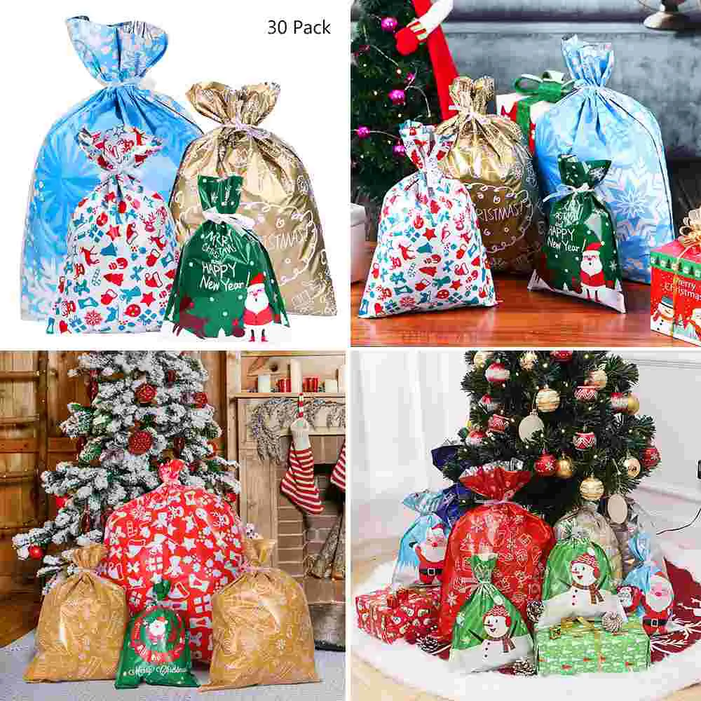 Christmas Goody Bags Candy Gift Medium Size Large Foil Style Treat Gifts for Stocking Stuffers