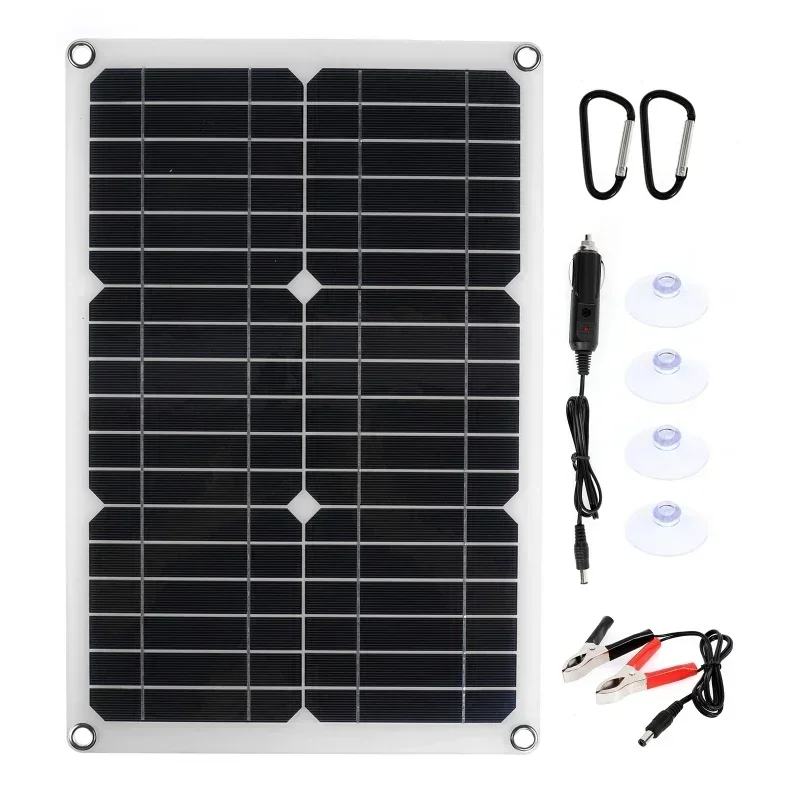 20W 18V Monocrystalline Solar Panel Kit Cable 5V USB Cigarette Lighter Alligator Clip Charger Portable Outdoor Emergency Power