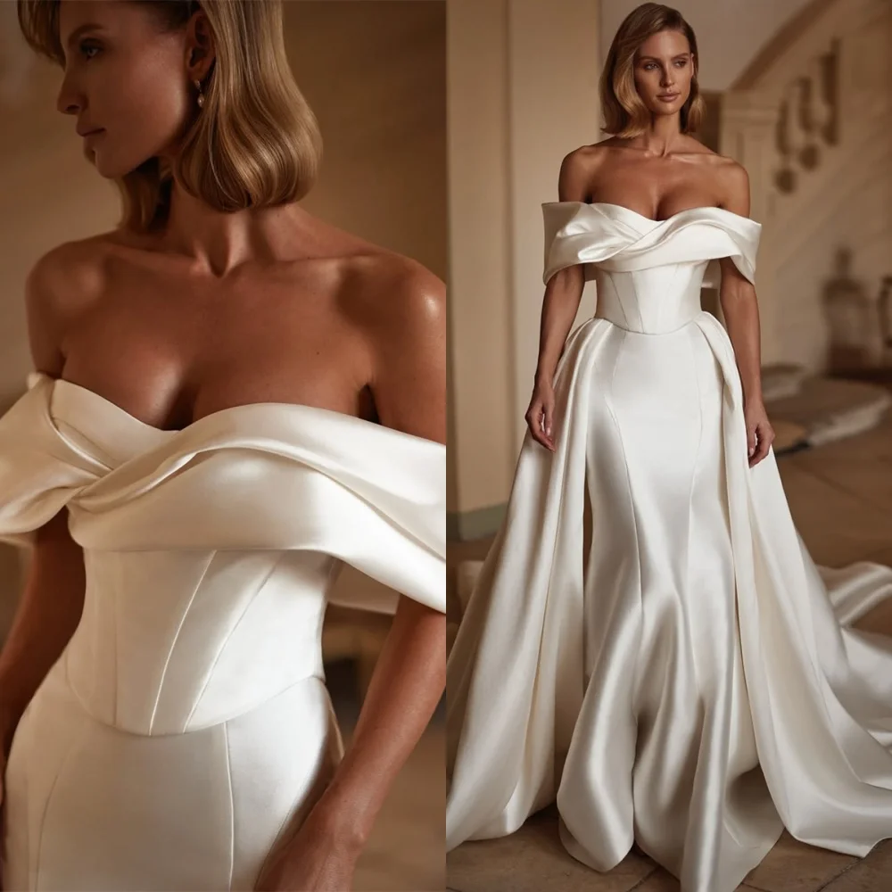 

Модное атласное вечернее платье русалки по индивидуальному заказу. Изысканные платья для выпускного вечера с открытыми плечами. Часовня со шлейфом. Платья для особых случаев.