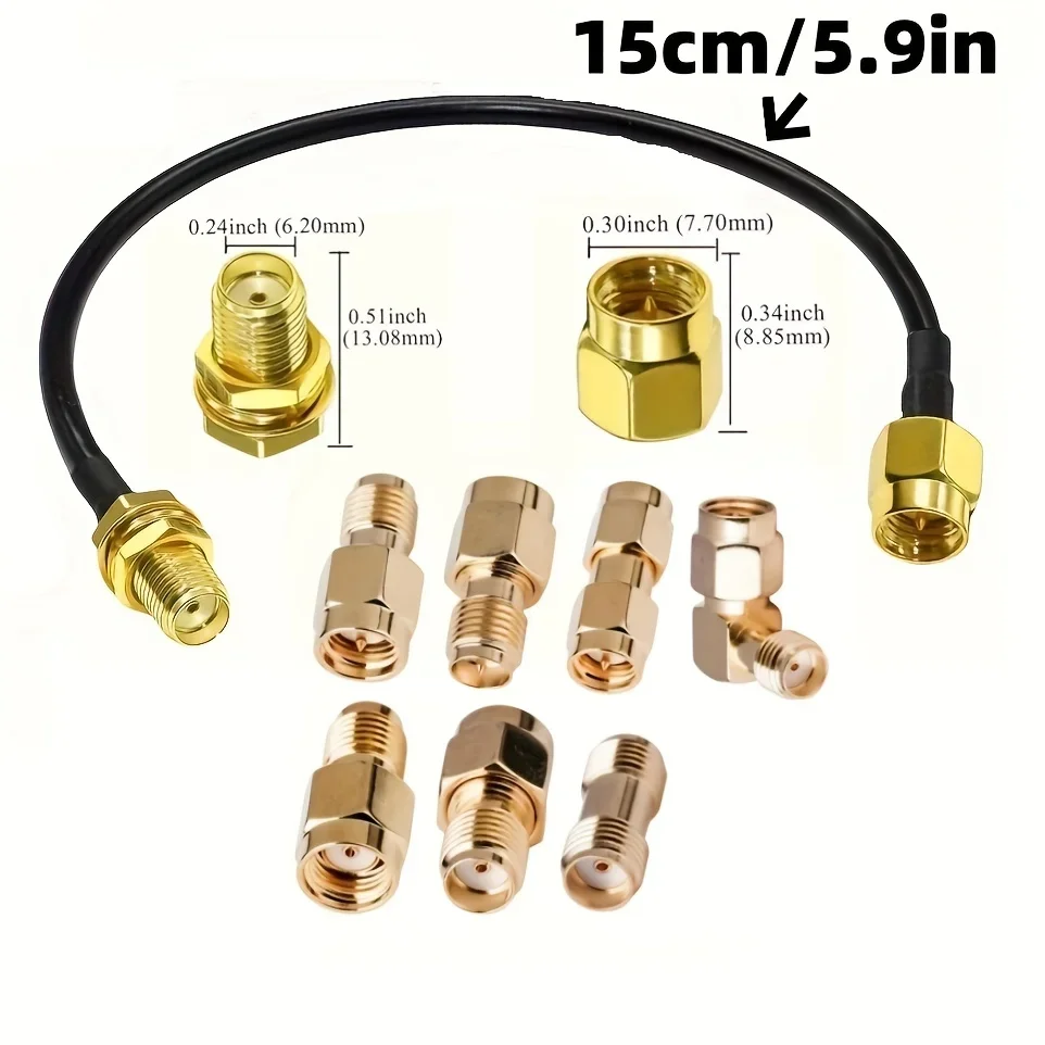 

Кабельный комплект SMA Male - SMA Female, 15 см, с 7 адаптерами SMA: SMA Male, SMA Female, RPSMA Male