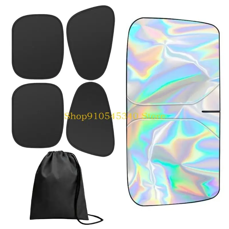 U2JA Foldable Car Parking Screen with Windshield and Side Glass Coverage, Reflective Silver Cloth for Daily Stops