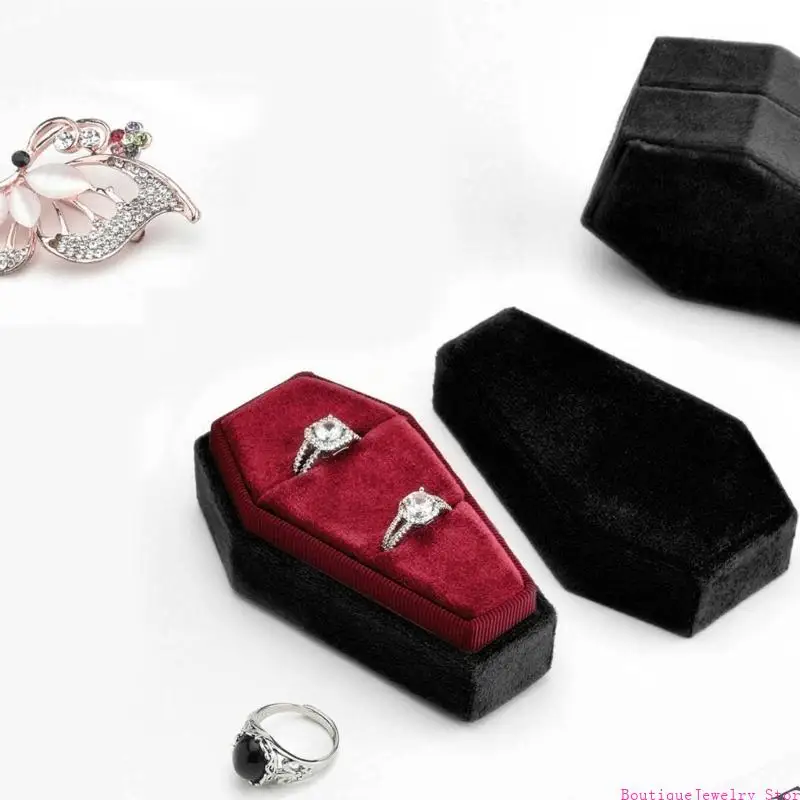 

E1PE Coffin Jewelry Container Box Velvets Multifunctional Organiser for Rings Jewelry