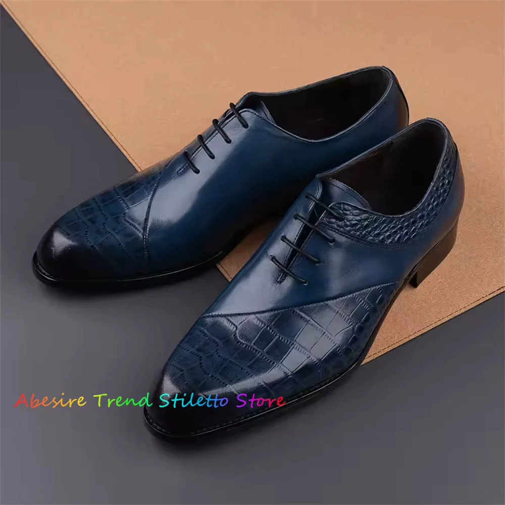 

Мужские синие оксфорды ручной работы из натуральной кожи, роскошные ретро-округлые носки на шнуровке с градиентным дизайном, офисная вечеринка, свадьба, деловая обувь