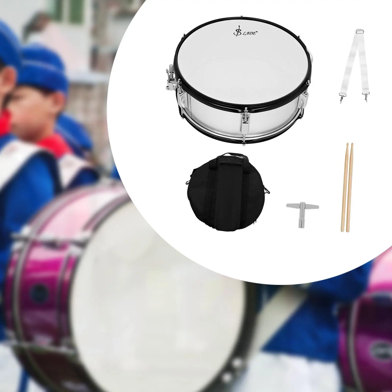 

14" Snare Drum, Snare Drum Head with Drumsticks Shoulder Strap Drum Key for Student Band