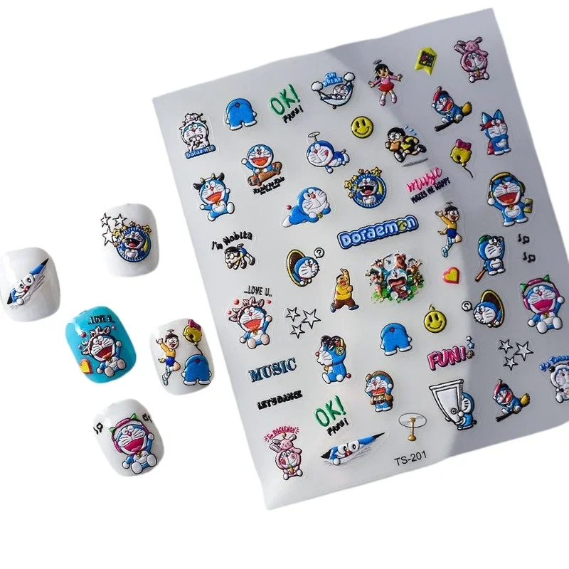 Аниме Doraemon милая наклейка для дизайна ногтей Kawaii Jingle Bell Cat трехмерная рельефная мультяшная водонепроницаемая декоративная наклейка подарок