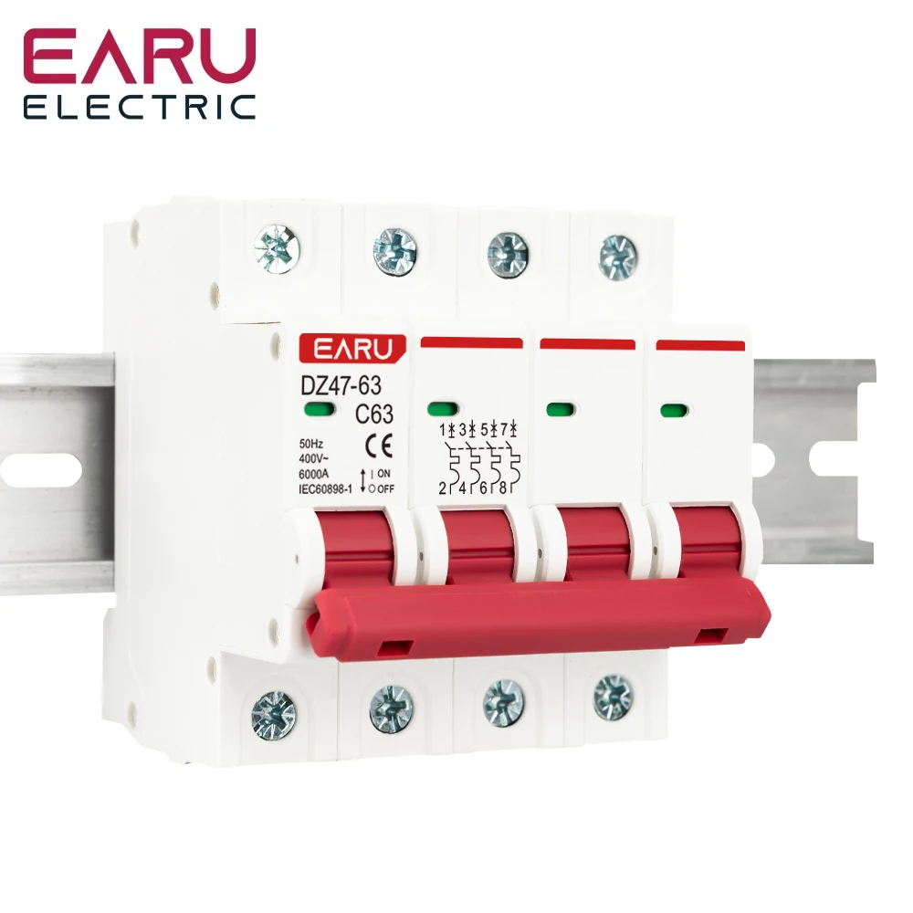 DZ47 1P 2P 3P 4P 3A-63A AC 230V 400V Tipo C Mini interruttore MCB Protezione da sovraccarico corto Montaggio su guida Din Capacità di rottura