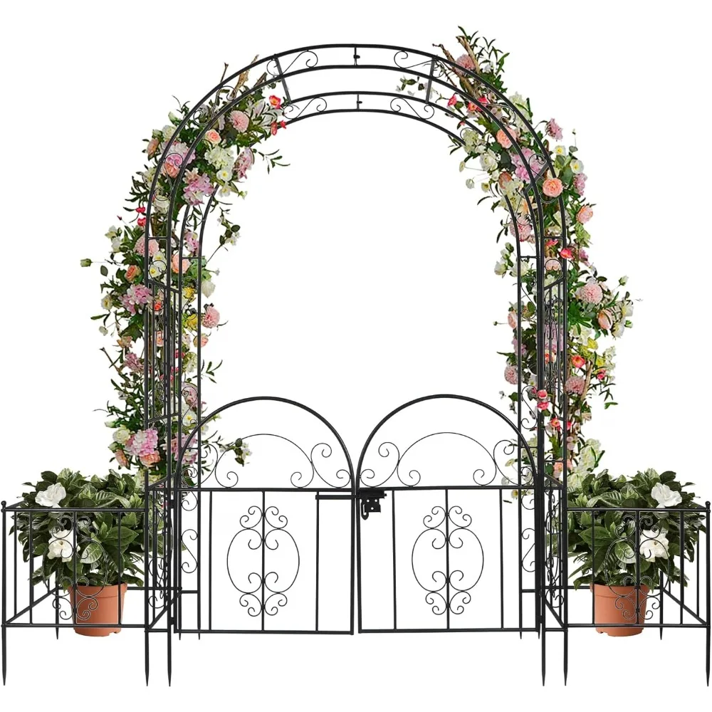 High Metal Garden Arbor with Double Boxes, Heavy Duty Metal Butterfly Garden Arch for Raised Bed Rose Vines Climbing Plant, Wedd