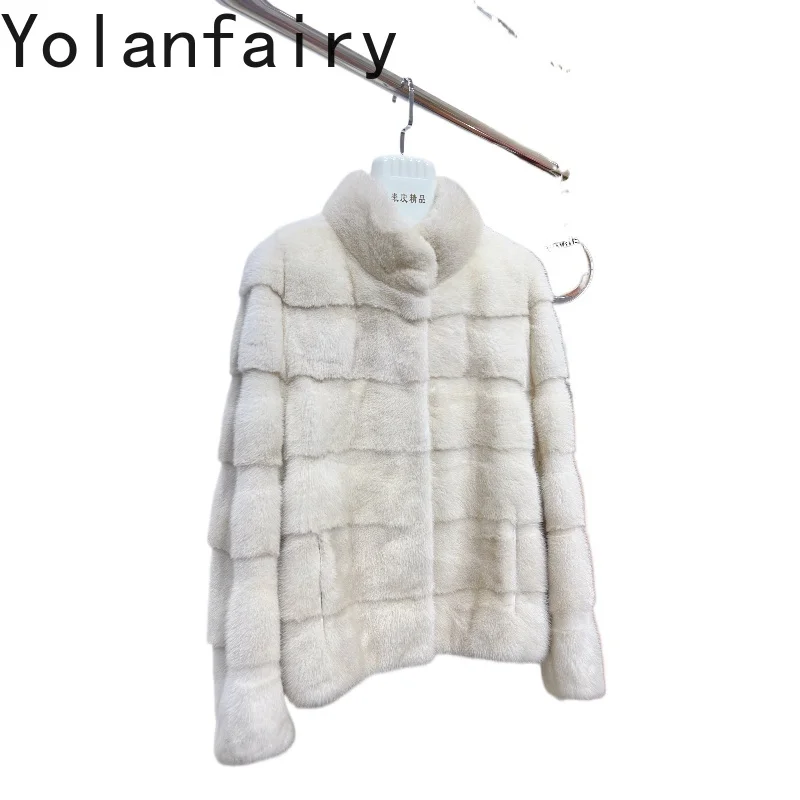 เสื้อแจ็คเก็ตขนมิงค์นำเข้า YOLANFAIRY สำหรับผู้หญิง ฤดูหนาว แบบสั้น สง่างาม คอตั้ง ขนแท้ เสื้อโค้ทขนสัตว์สำหรับผู้หญิง เสื้อคลุมตัวนอก Abrigos Mujer