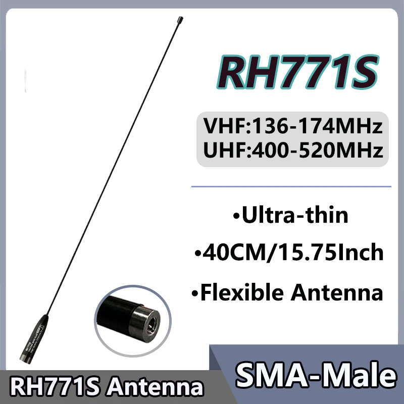 RH771S SMA-Male Antenna Ultra-thin UHF VHF 144/430MHz Flexible Foldable Walkie Talkie Antenna UV8000D PX-333 Radio Accessories