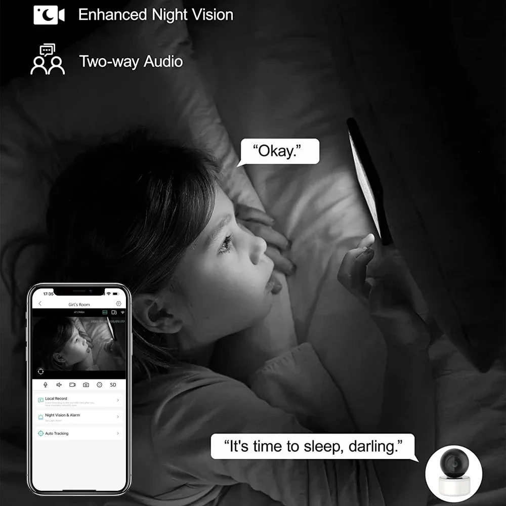 Wireless Security Camera Pan Tilt IP Camera 2K WiFi Home Indoor Camera for Baby/Pet/Nanny 2 Way Audio Night Vision Auto Tracks