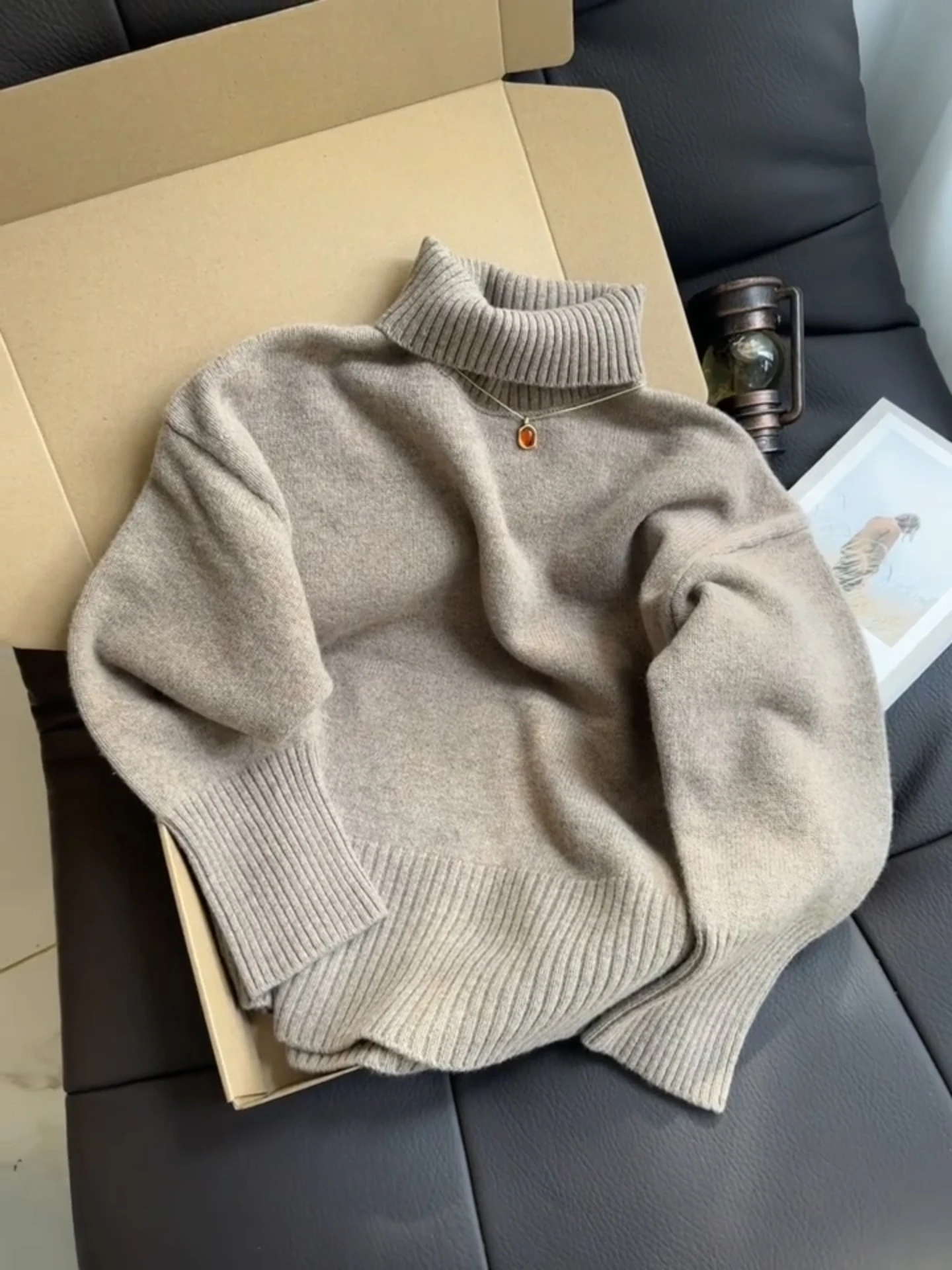 

Loose Thicken Pullover Knit Sweater Fashion Simple High Neck Sweater For Women Autumn Winter European Solid Color Tops