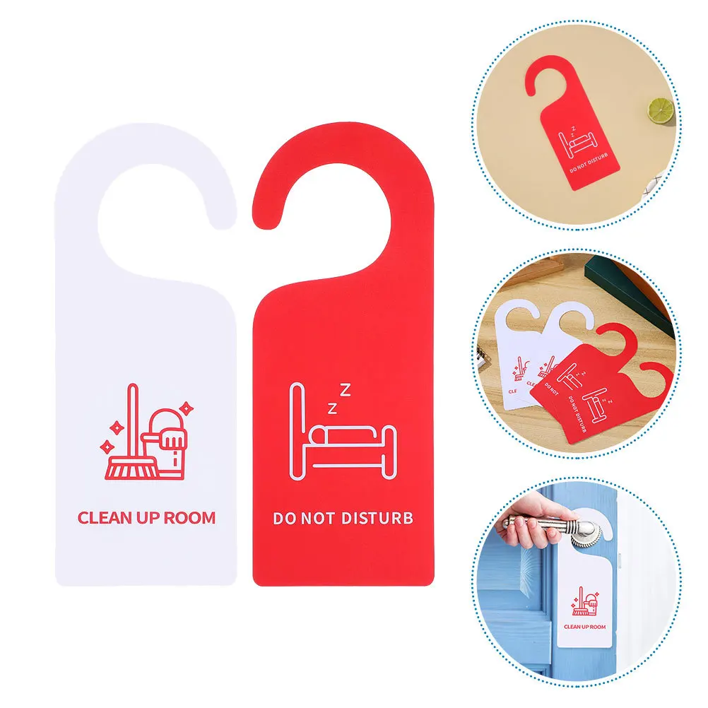 

6pcs Double Sided Door Hanger Sign Hotel Pvc Do Not Disturb Clean Up Room Door Knob Signs For Office Bedroom Bathroom Tabletop