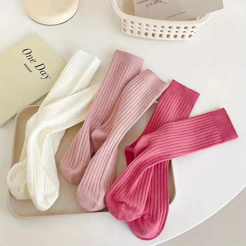 1 Pair Autumn Winter Vertical Striped Women Cotton Socks Soft Comfortable Sweat Absorbing Breathable All Season Casual Socks