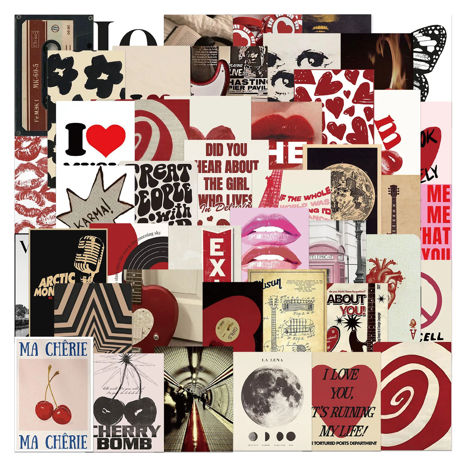 50 Uds. De pegatinas de grafiti Y2K de estética Retro con corazón romántico para niña, pegatina impermeable para teléfono, guitarra, portátil, maleta, juguete para niños