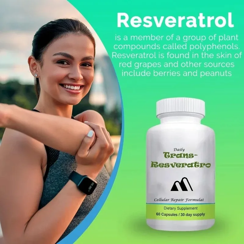 Trans Resveratrol Supplement 600mg - Natural Antioxidant, Polyphenols, Anti Aging Support-60 Capsules, 30 Day Supply