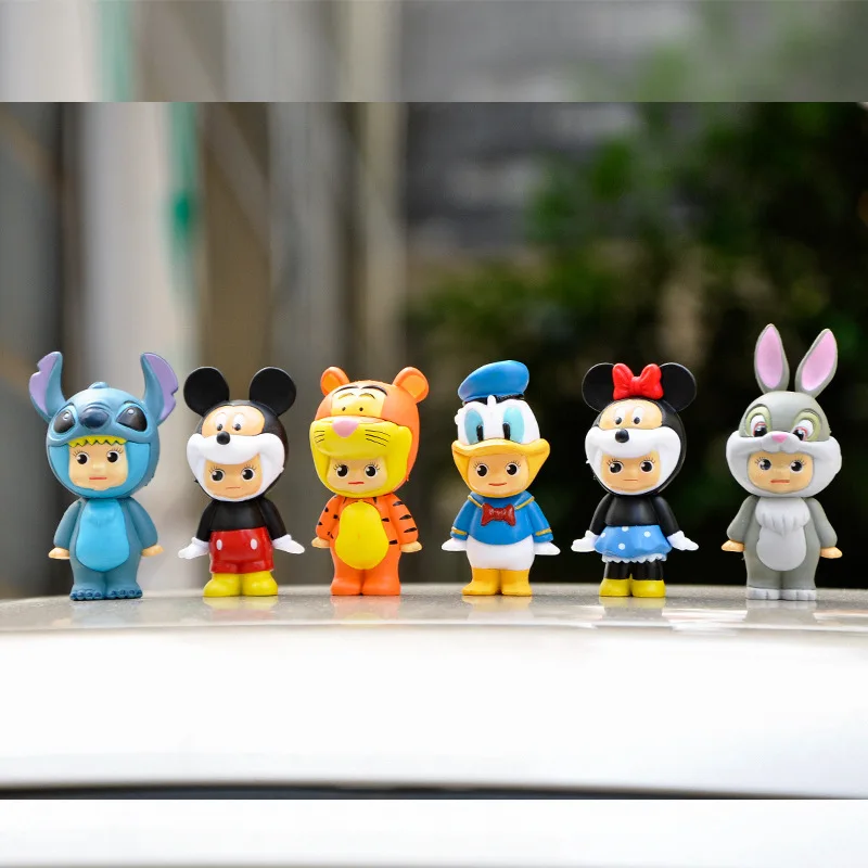 6pcs/Set Disney Anime Stitch Mickey Mouse Minnie Action Figure Tiger Donald Duck Animal Mouse Model Cake Ornaments Gift For Kids