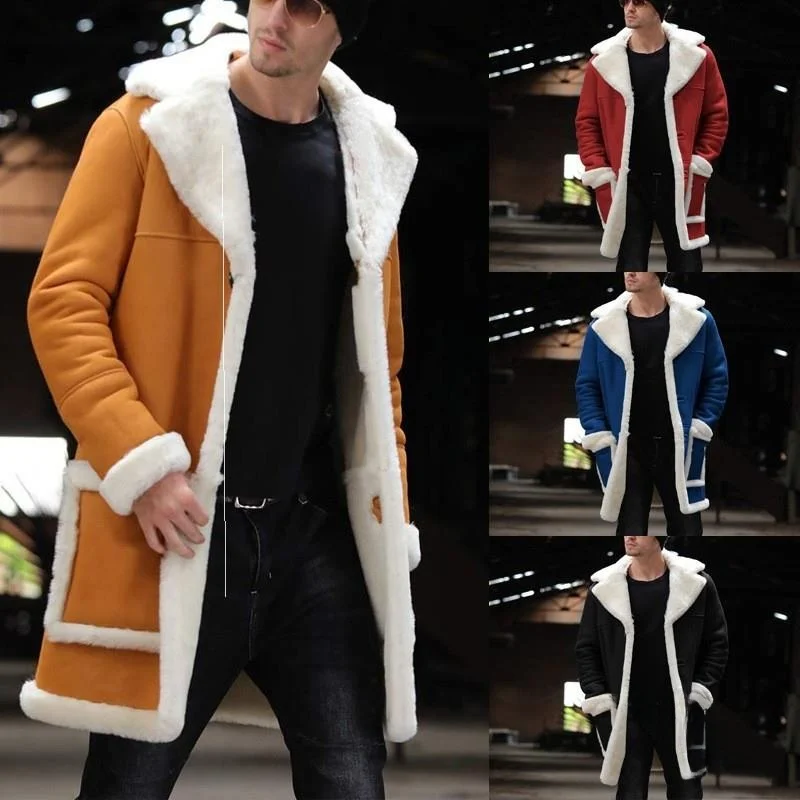 

Men's Thiened Leather Velvet Jaet Independent Station Fur Outerwear Wi Four Colors Eight Sizes Long Coat