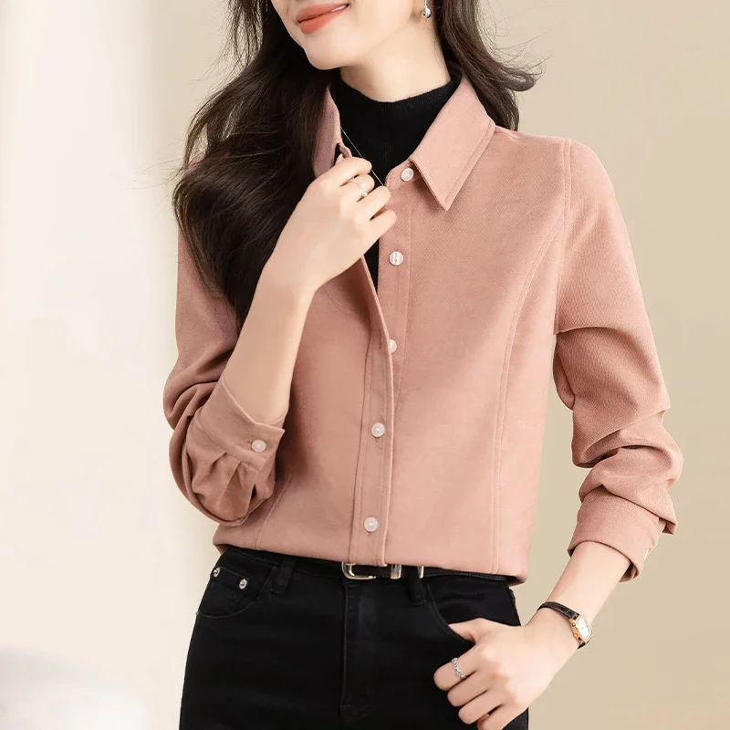 

Korean Fashion Women Shirts Polo Neck Long Sleeve Shirt for Women Elegant Chic Womens Tops 2024 New Autumn Winter Women Clothing