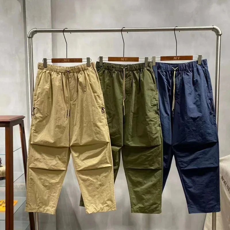 Men's Light Thin Paratrooper Pants Drawstring Elastic Waist Casual Tapered Trousers Outdoor Hiking Travel Skateboarding Summer