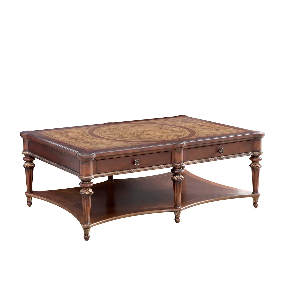 ！@Exquisite Italian-Style  Designer Rustic Coffee Table Burl Wood Inlay & Solid Mahogany Frame Luxury Centre Table Living Room