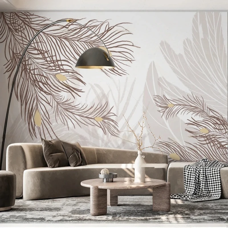 

Индивидуальные винтажные обои с абстрактным узором из перьев для гостиной, спальни, офиса, домашнего декора, настенный художественный дизайн