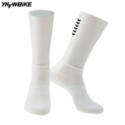 YKYWBIKE Anti Slip Silicone Aero Socks Whiteline Cycling Socks Men Bicycle Sport Running Bike Socks