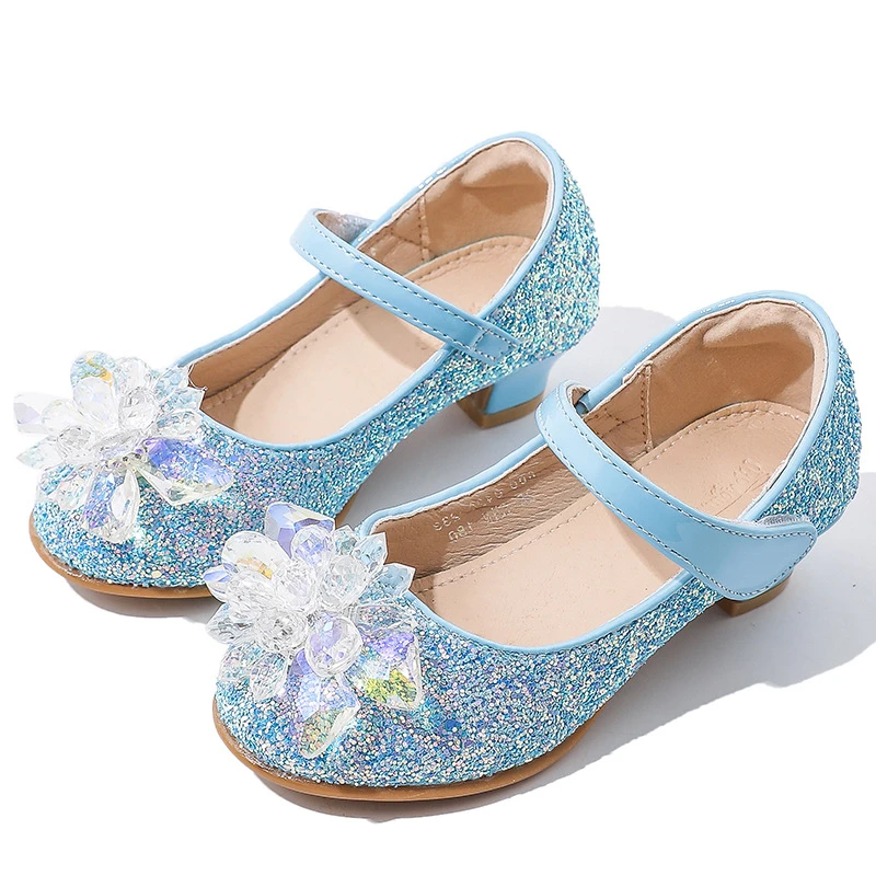 

Princess Girls Party Dance Shoes Student Sequin Performance Shoes Rhinestone Luxury Design Kids Dress Leather High Heel Shoes