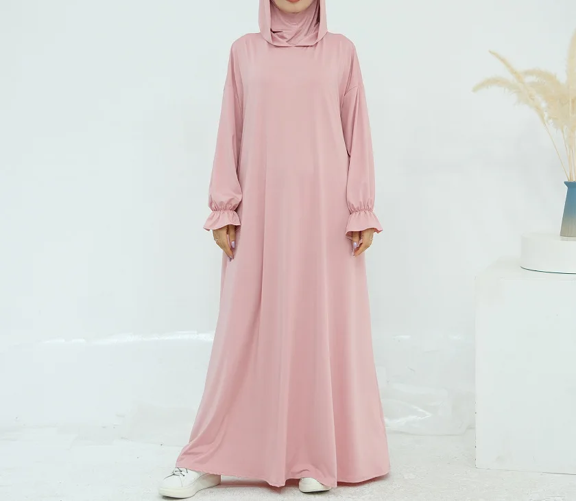 

Luxury Modest Abaya Muslim Women Dress with Front Zipper Ruffle Sleeves Nida Solid Color Elegant Abayas Turkish Dubai Abaya Robe
