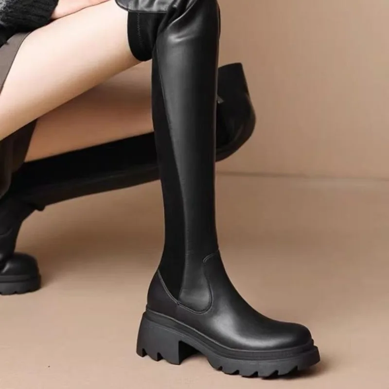 

Черные сапоги до бедра. Женские эластичные высокие сапоги выше колена на платформе.