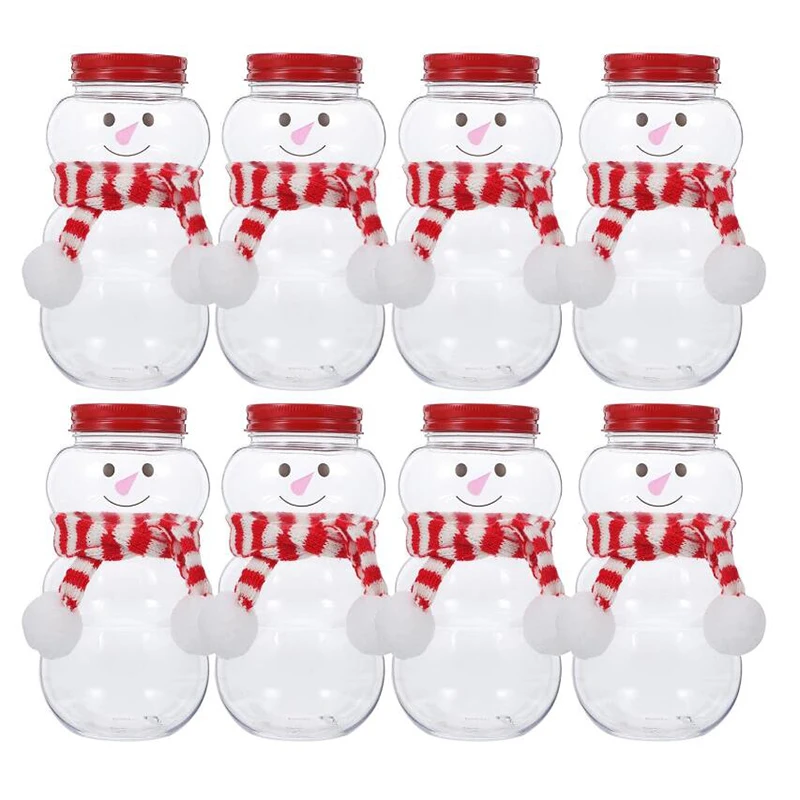 10pcs 500ml Snowman Plastic Juice Bottles Empty Christmas Milk Beverage Bottle Scarves Drink Containers Smoothies Water Bottles