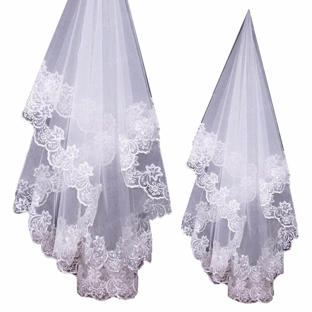 1.5m Lace Edge Jewelry Party Bridal Veils Wedding Tulle 1 Layer Romantic