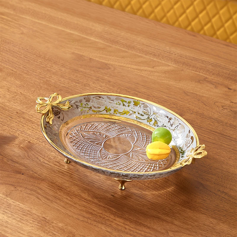 European Exquisite Luxury Decoration Fruit Bowl Crystal Glass Fruit Plate Home Decoration Hotel Wedding