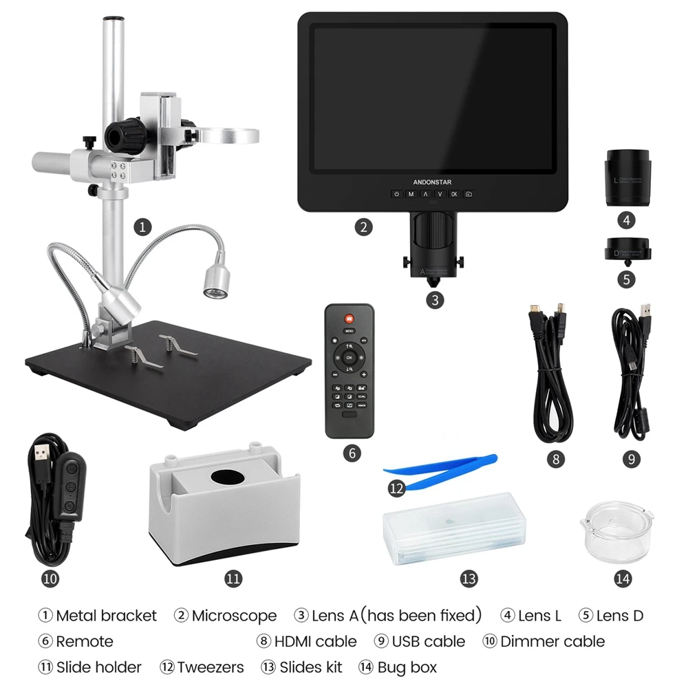 Andonstar AD249SM 10.1 inch UHD 2160P HDMI Digital Microscope Upgraded 10.4 inch Metal Stand for PCB Soldering Microscope Tools