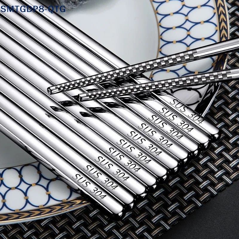 Hot! 1 Pair Food Grade 304 Stainless Steel Chopsticks 21cm Laser Non-Slip Design Heat Resistant Silver Iron Household Pair