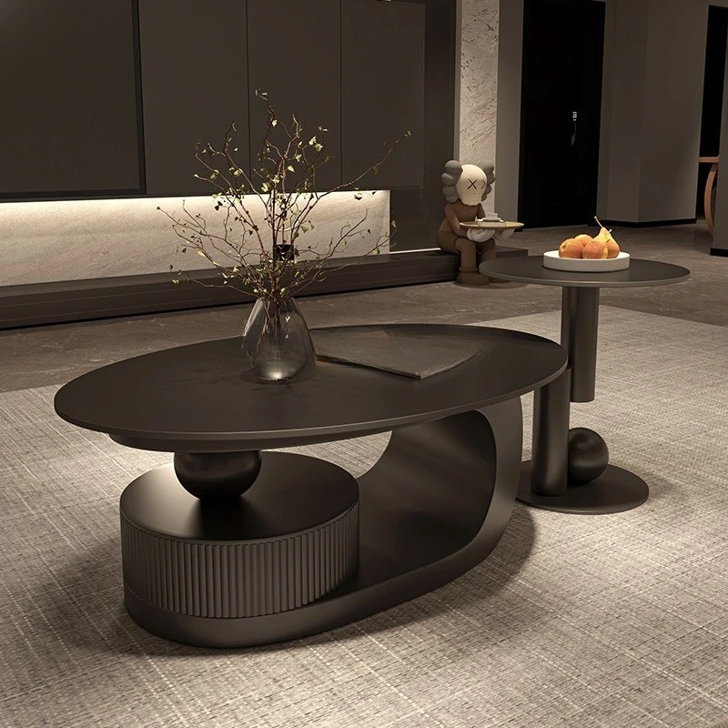 

Household high-end light luxury rock slab oval coffee table, table combination small apartment modern simple and minimalist li