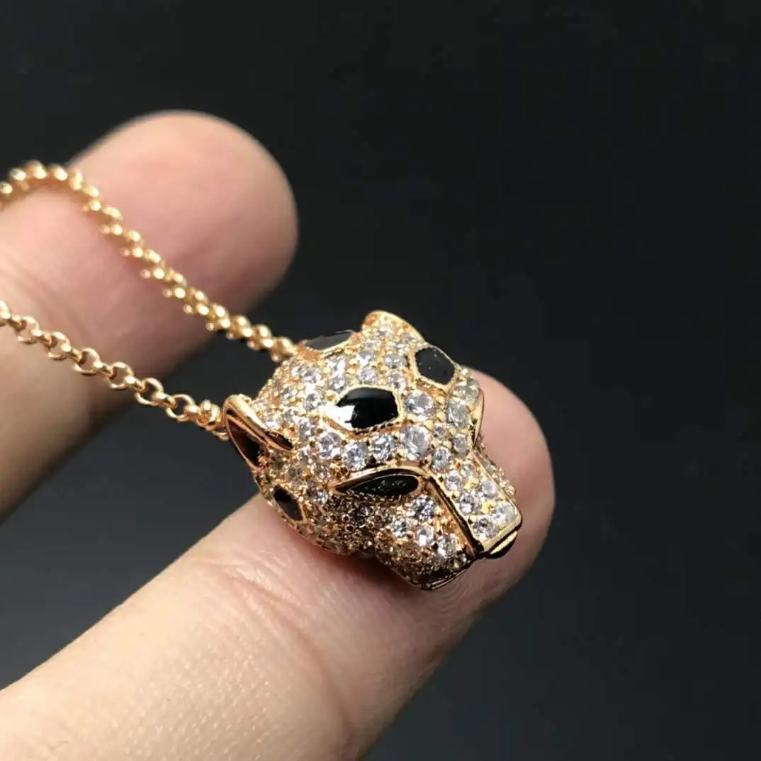 Luxury 18K Solid Platinum PT950 certifid full diamond leopard head necklace 24K real gold emerald gemstone cheetah pendant