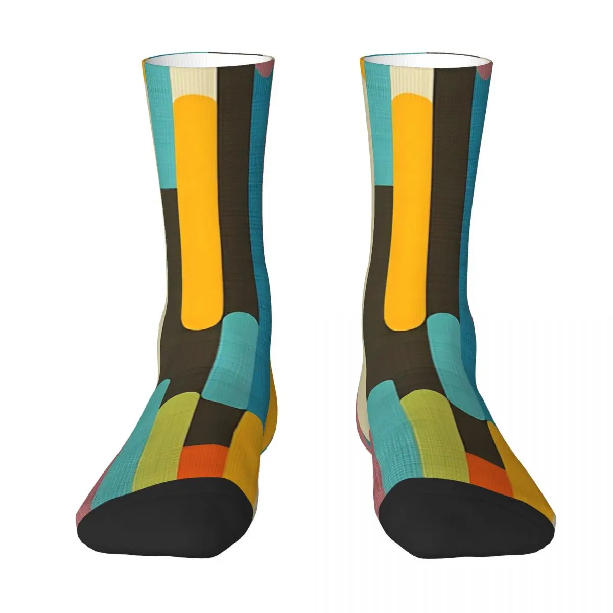 Autumn Winter Hip-hop Women Men Retro Popsicle Sticks Socks Blue Abstract Geometric Modern Art Sweat Absorbing Basketball Socks