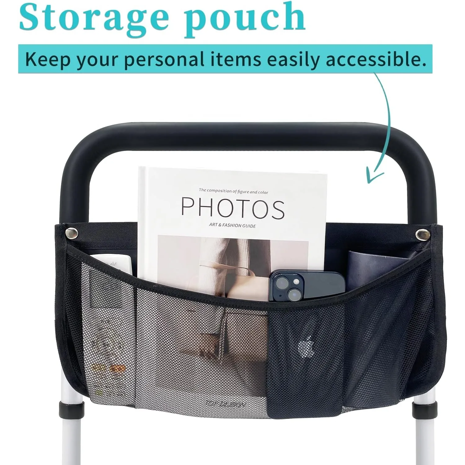 Bed Rails for Elderly Adults Safety with Adjustable Heights Storage Pocket Assist Support Side Railings Seniors Slides (White))