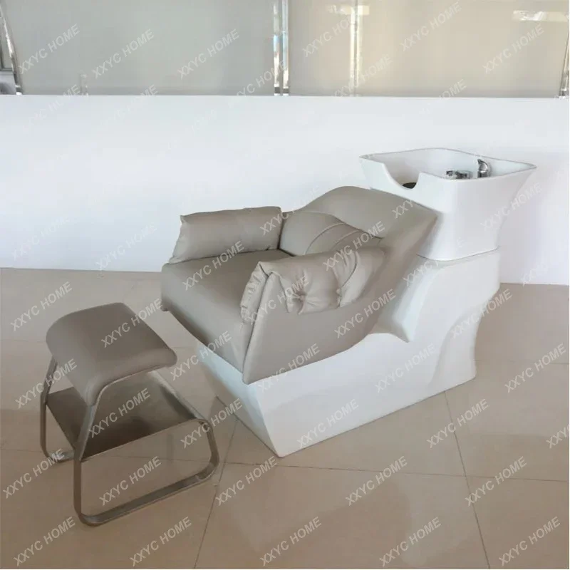 Barbershop special shampoo bed, high-end semi-reclining punch bed, light luxury Internet celebrity shampoo flush bed with footre