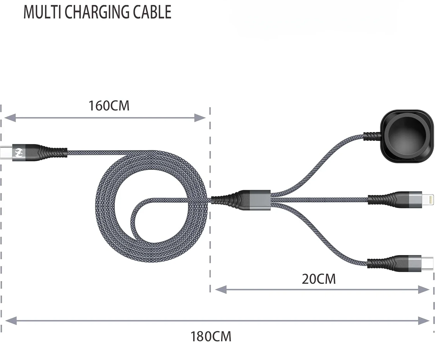 كابل شحن متعدد لـ iWatch ، سلك USB من النوع C ، شاحن ساعة لاسلكي ، سلك شحن 3 في 1 ، إضاءة 6 أقدام