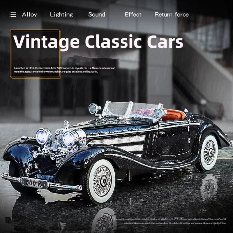 

1:32 1936 Benzs 500K Alloy Classic Car Model Diecast Metal Retro Vehicle Car Model High Simulation Sound and Light Kids Toy Gift