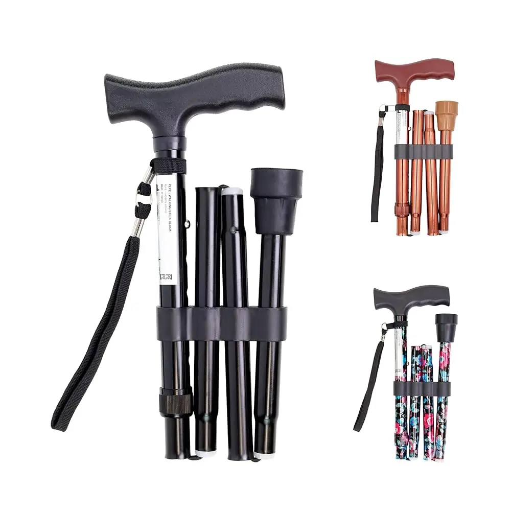 

Складная трость, 5-уровневая регулировка высоты, легкая складная портативная трость для путешествий с ремешком на запястье для пожилых людей