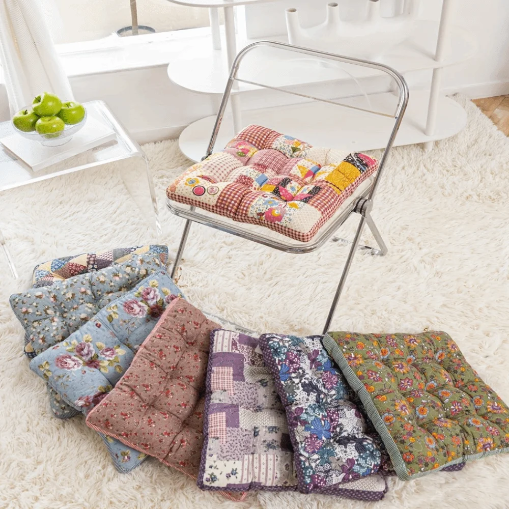 Rustic Floral Print Korean-Style Tatami Cushion Cotton Filling Non-slip Seat Pad Thickened Square Chair Cushion Student